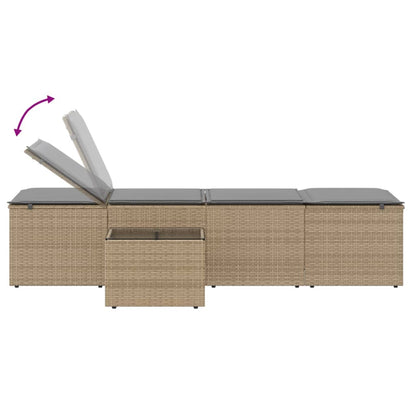 Sun loungers with table 2 pcs PE rattan beige