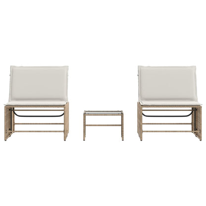 Sun loungers with table 2 pcs PE rattan beige