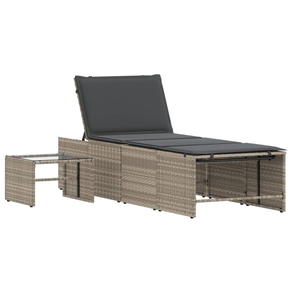 Sun loungers with table 2 pcs PE rattan light grey