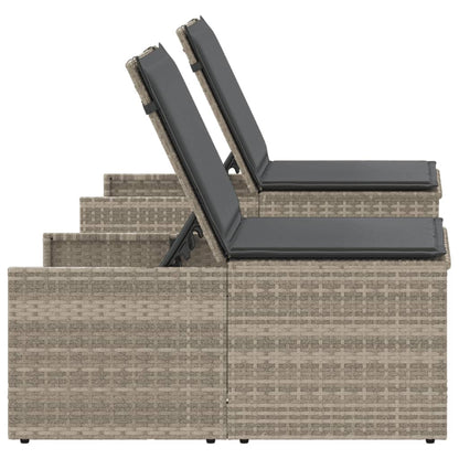 Sun loungers with table 2 pcs PE rattan light grey