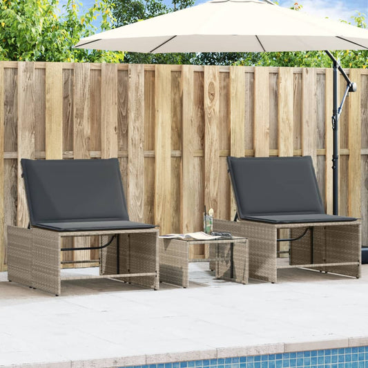 Sun loungers with table 2 pcs PE rattan light grey