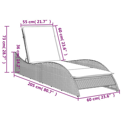 Sun lounger with cushion 60x205x73 cm black PE wicker
