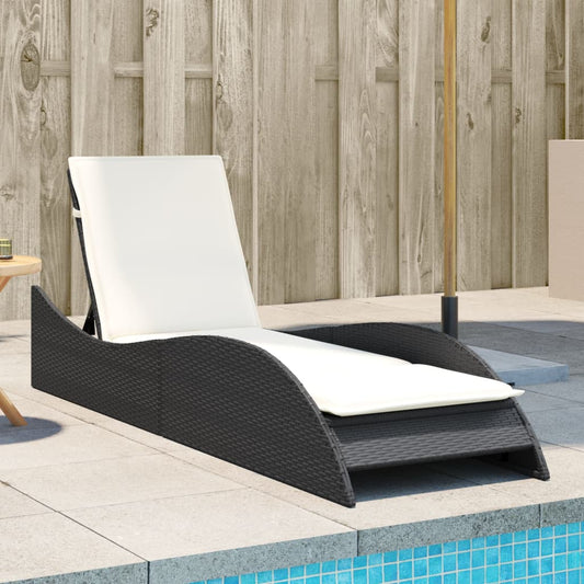 Sun lounger with cushion 60x205x73 cm black PE wicker