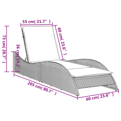 Sun lounger with cushion 60x205x73 cm brown PE wicker
