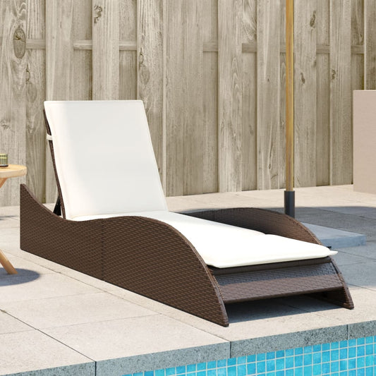 Sun lounger with cushion 60x205x73 cm brown PE wicker