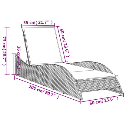 Sun lounger with cushion 60x205x73 cm PE wicker grey