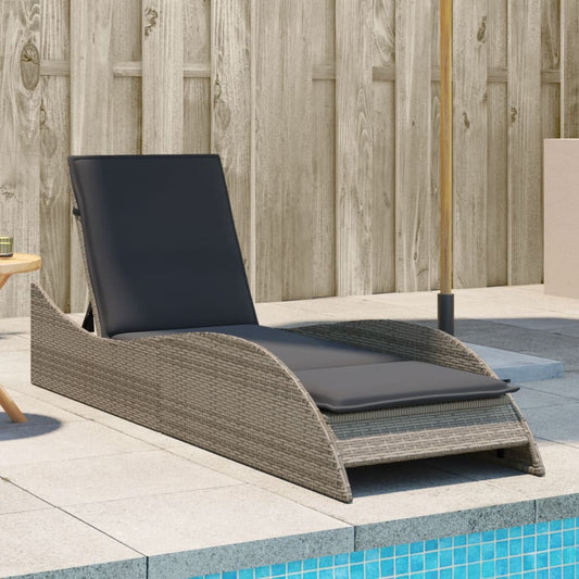 Sun lounger with cushion 60x205x73 cm PE wicker grey