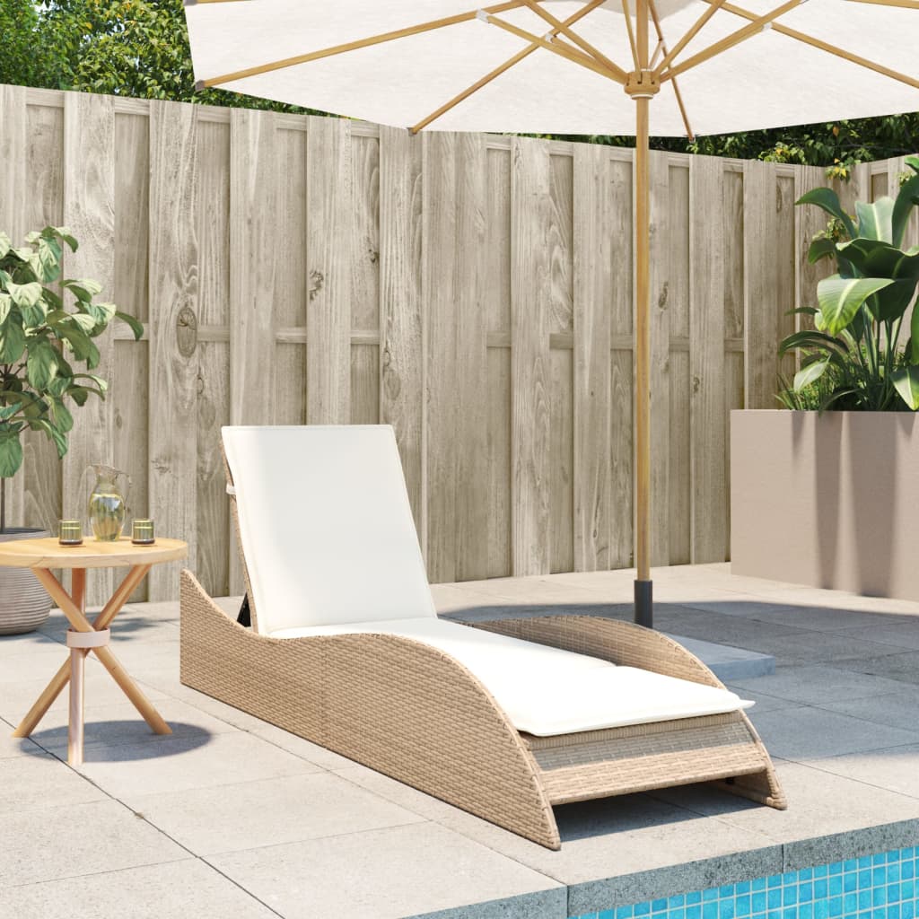 Sun lounger with cushion 60x205x73 cm PE wicker beige