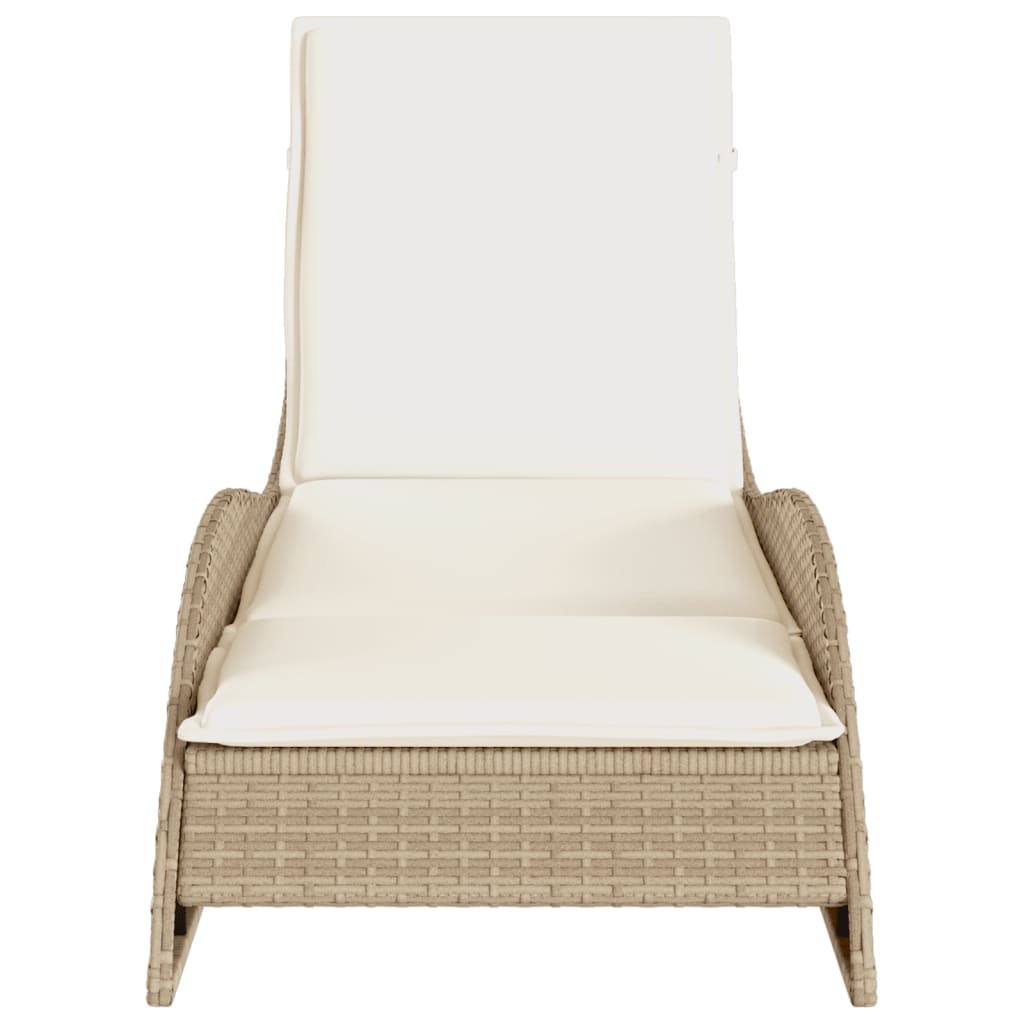 Sun lounger with cushion 60x205x73 cm PE wicker beige