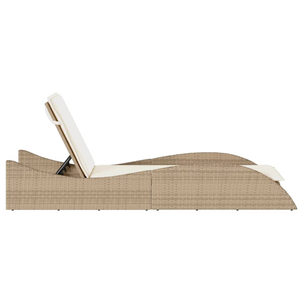 Sun lounger with cushion 60x205x73 cm PE wicker beige