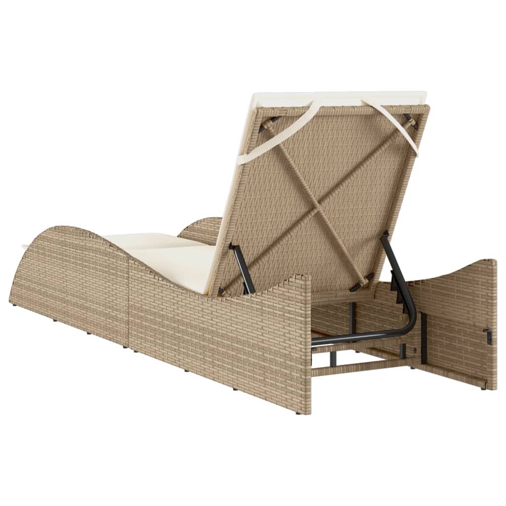 Sun lounger with cushion 60x205x73 cm PE wicker beige