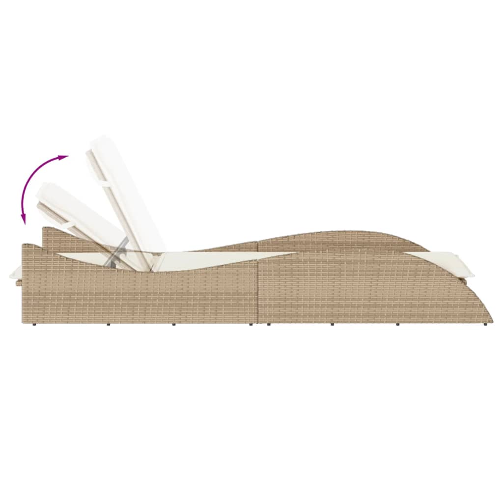 Sun lounger with cushion 60x205x73 cm PE wicker beige
