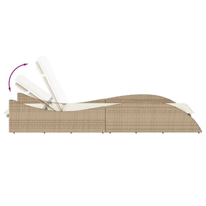 Sun lounger with cushion 60x205x73 cm PE wicker beige