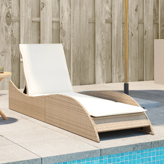 Sun lounger with cushion 60x205x73 cm PE wicker beige