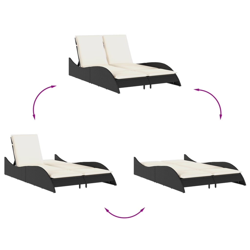 Sun lounger with cushions 114x205x73 cm black PE wicker