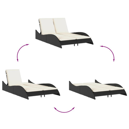 Sun lounger with cushions 114x205x73 cm black PE wicker
