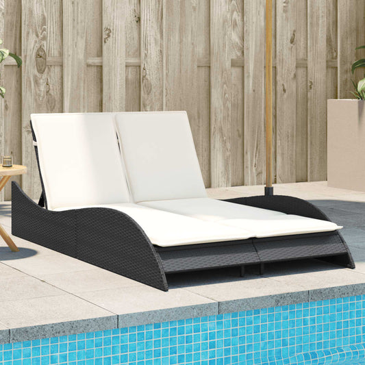 Sun lounger with cushions 114x205x73 cm black PE wicker