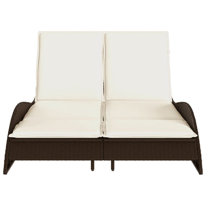 Sun lounger with cushions 114x205x73 cm brown PE wicker