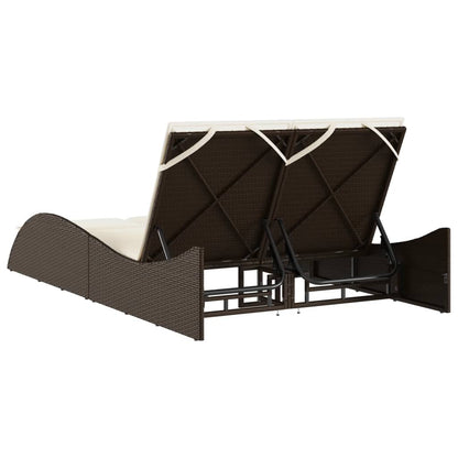 Sun lounger with cushions 114x205x73 cm brown PE wicker