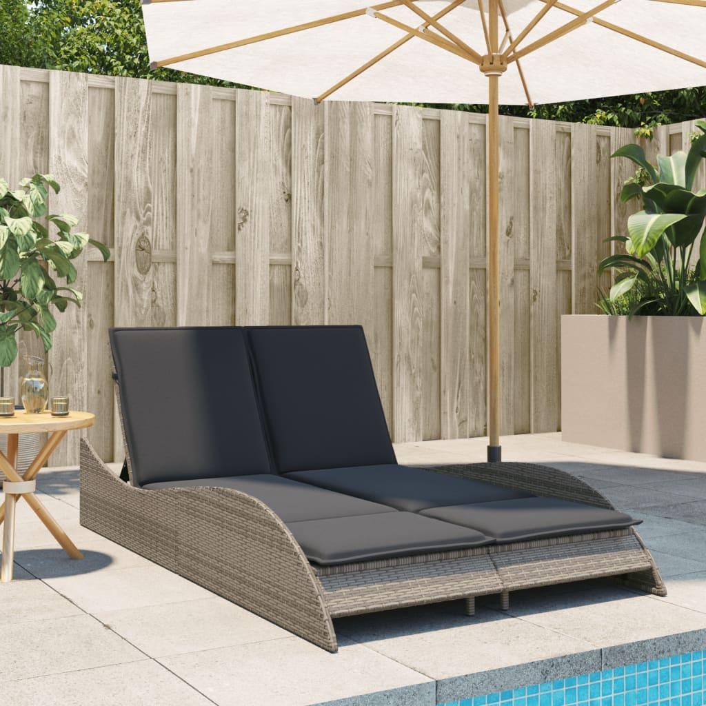 Sun lounger with cushions 114x205x73 cm PE wicker grey