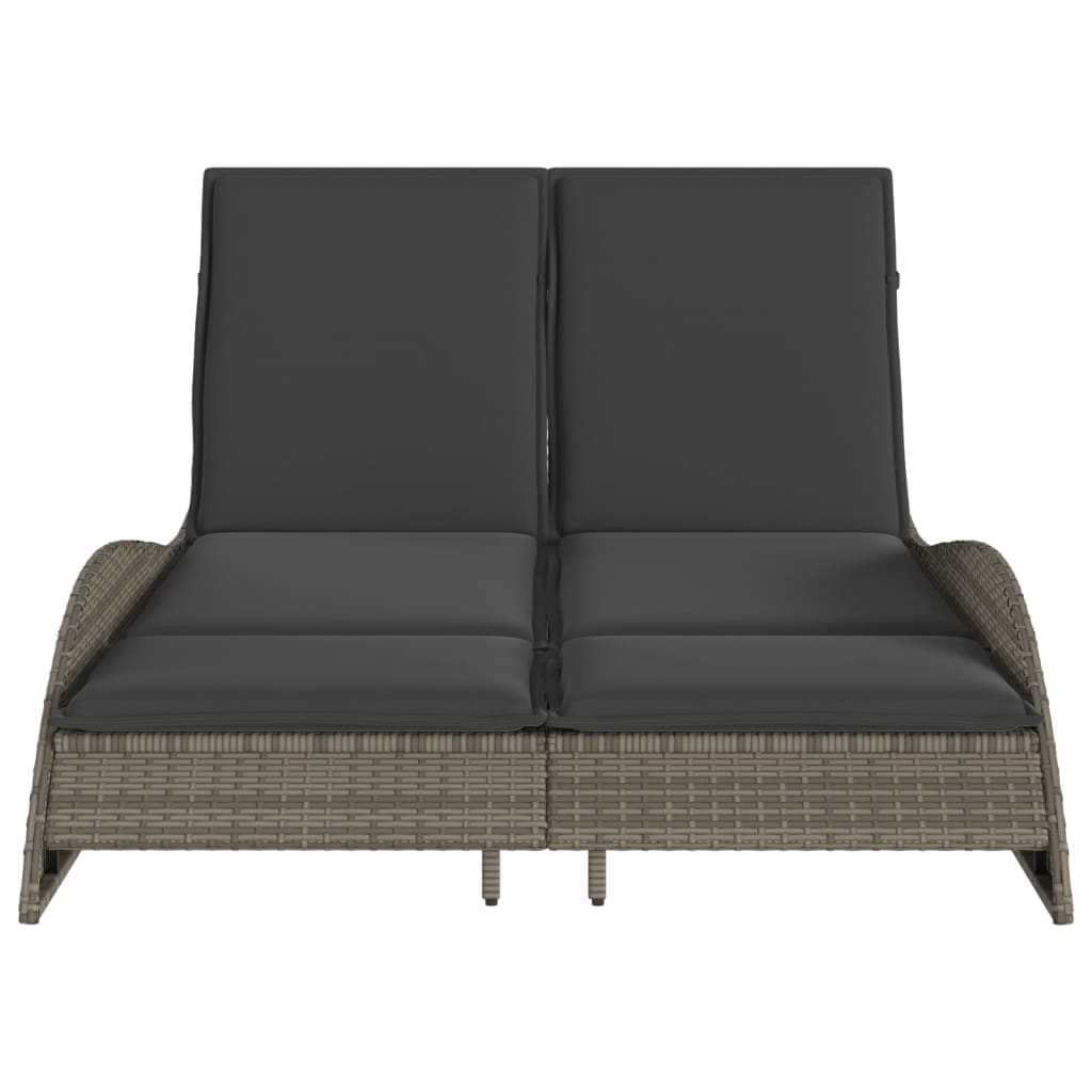 Sun lounger with cushions 114x205x73 cm PE wicker grey