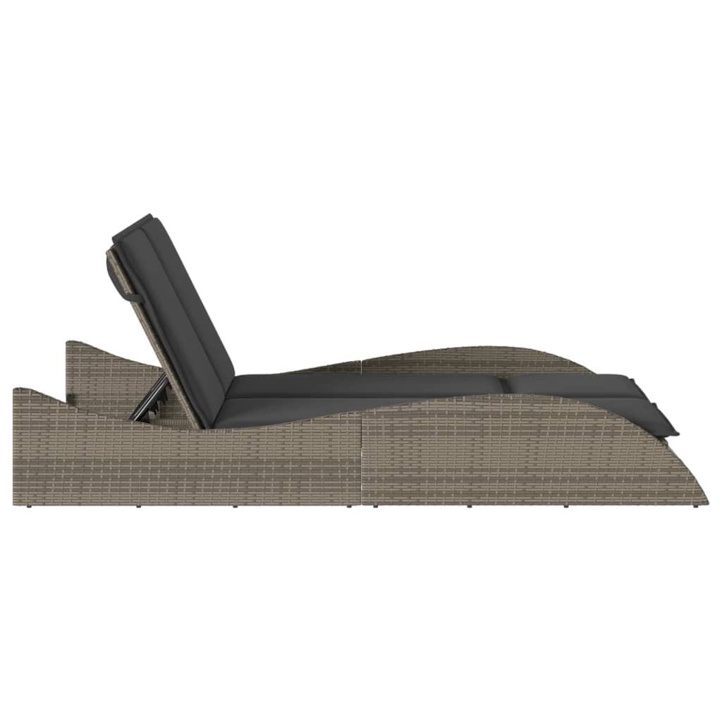 Sun lounger with cushions 114x205x73 cm PE wicker grey