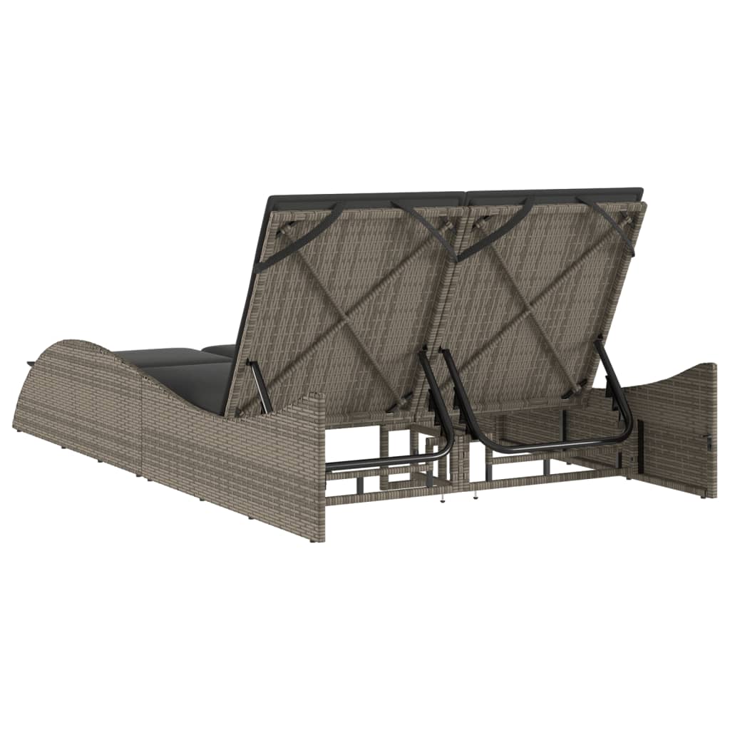Sun lounger with cushions 114x205x73 cm PE wicker grey