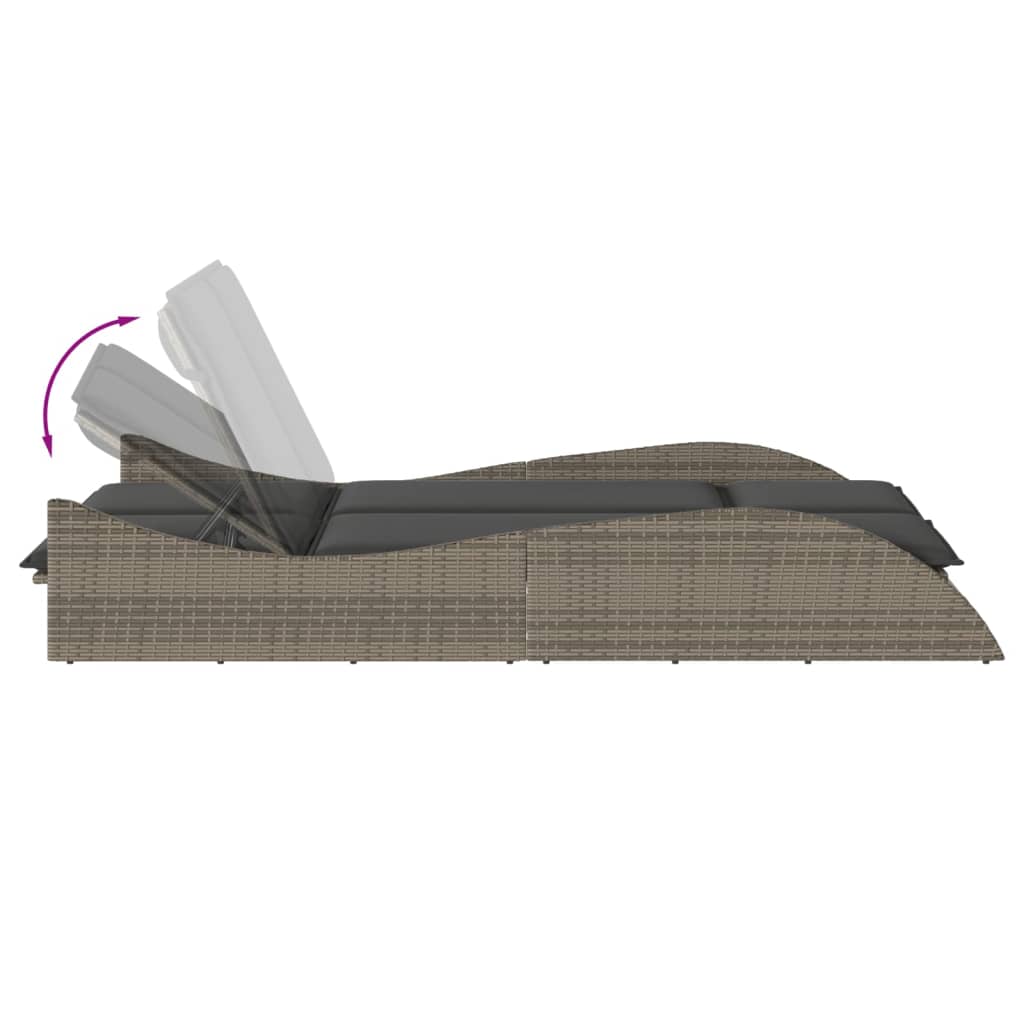 Sun lounger with cushions 114x205x73 cm PE wicker grey