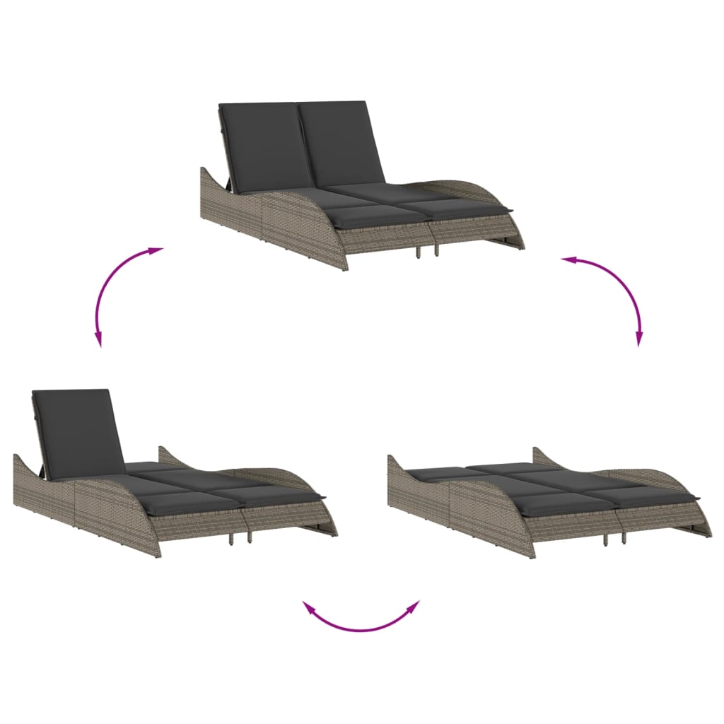 Sun lounger with cushions 114x205x73 cm PE wicker grey