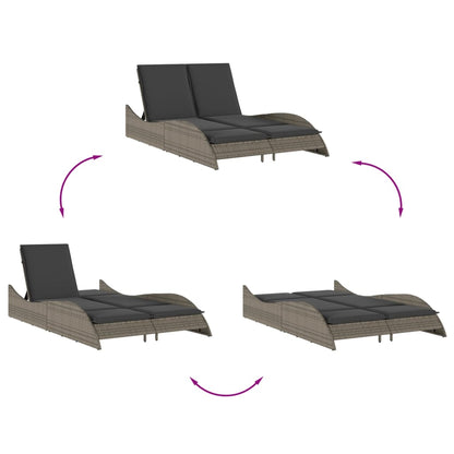 Sun lounger with cushions 114x205x73 cm PE wicker grey
