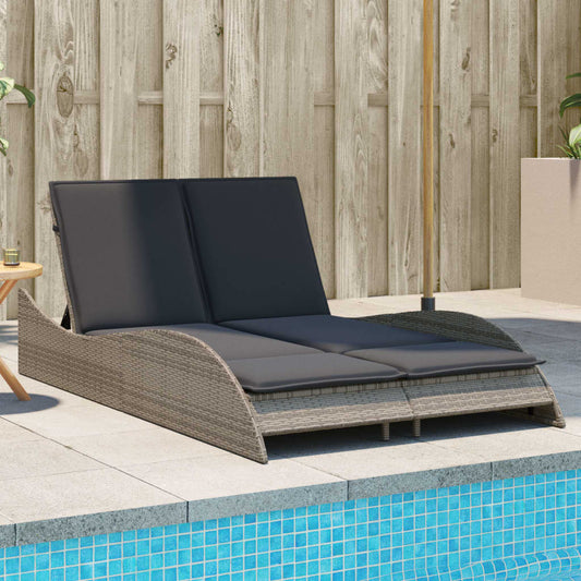 Sun lounger with cushions 114x205x73 cm PE wicker grey