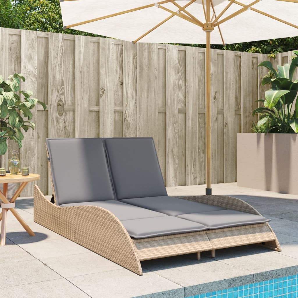 Sun lounger with cushions 114x205x73 cm PE wicker beige