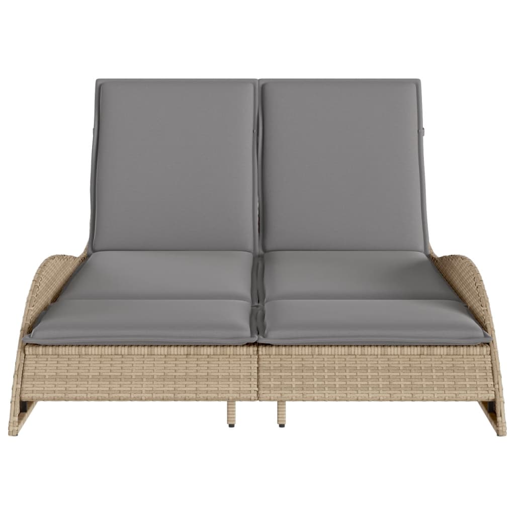 Sun lounger with cushions 114x205x73 cm PE wicker beige