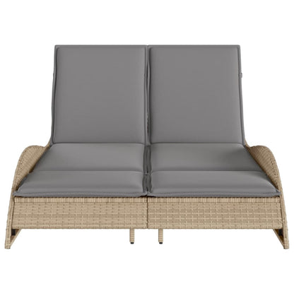 Sun lounger with cushions 114x205x73 cm PE wicker beige