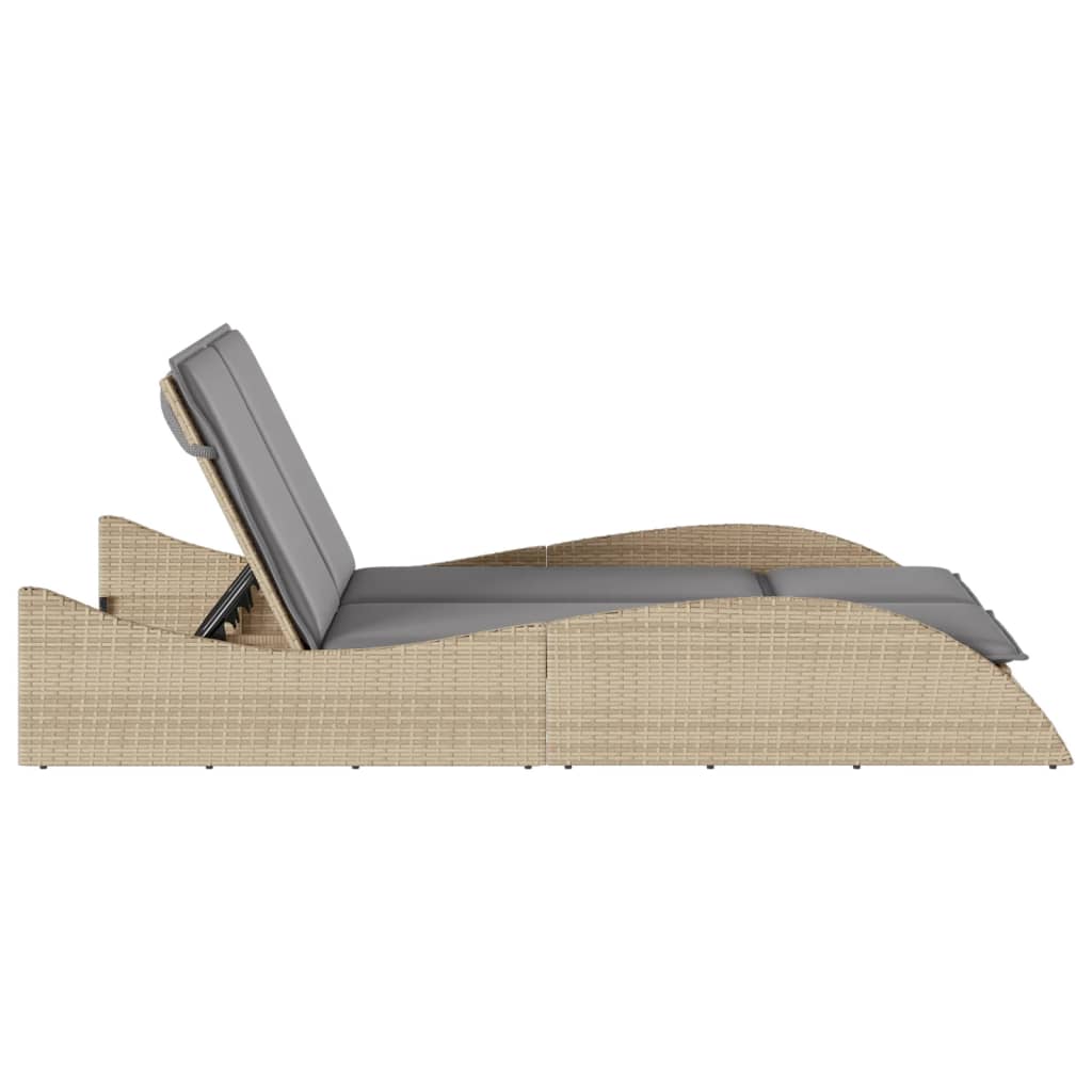 Sun lounger with cushions 114x205x73 cm PE wicker beige