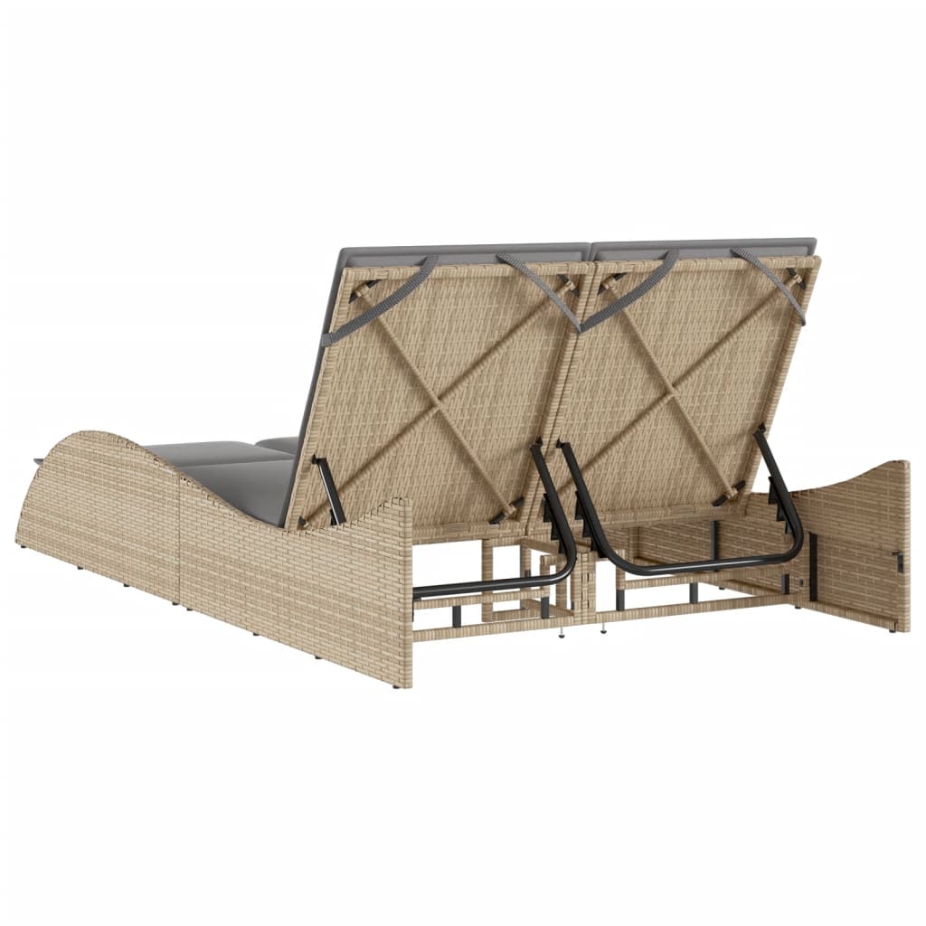 Sun lounger with cushions 114x205x73 cm PE wicker beige