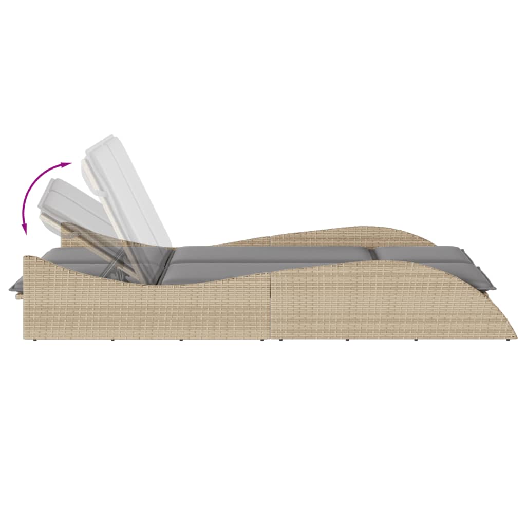 Sun lounger with cushions 114x205x73 cm PE wicker beige