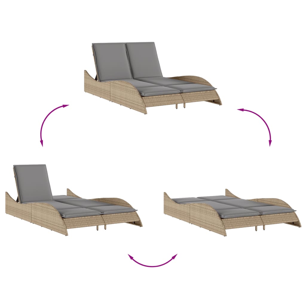 Sun lounger with cushions 114x205x73 cm PE wicker beige