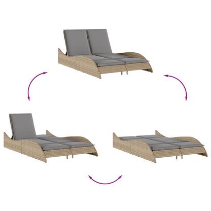 Sun lounger with cushions 114x205x73 cm PE wicker beige