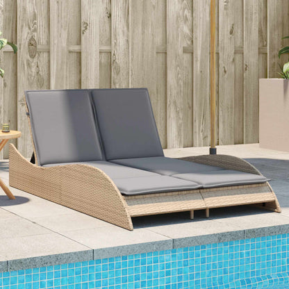 Sun lounger with cushions 114x205x73 cm PE wicker beige