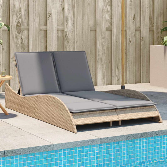 Sun lounger with cushions 114x205x73 cm PE wicker beige