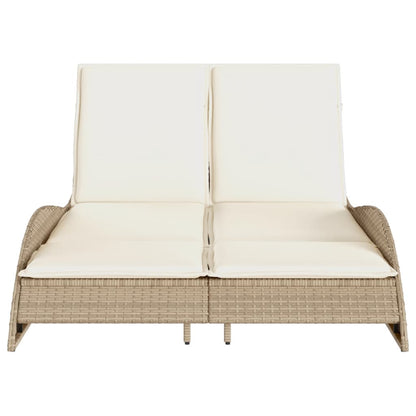 Sun lounger with cushions 114x205x73 cm PE wicker beige