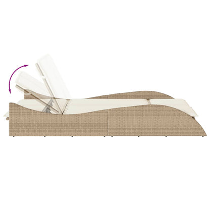 Sun lounger with cushions 114x205x73 cm PE wicker beige