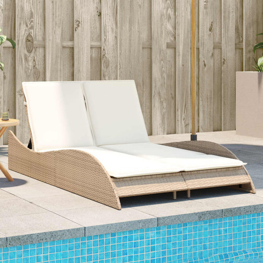 Sun lounger with cushions 114x205x73 cm PE wicker beige