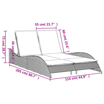 Sun lounger with cushions 114x205x73 cm light grey PE wicker