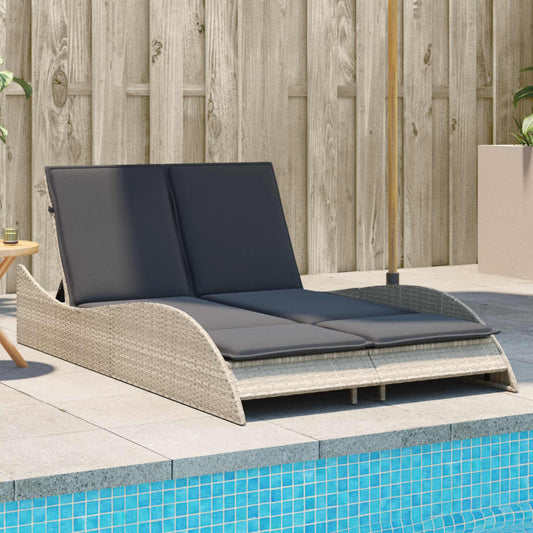 Sun lounger with cushions 114x205x73 cm light grey PE wicker
