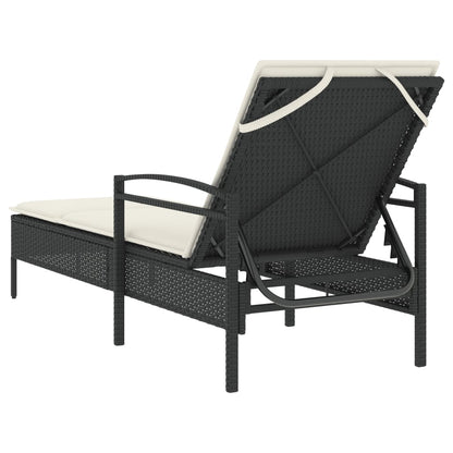 Sun lounger with cushion 63x200x81 cm black PE wicker