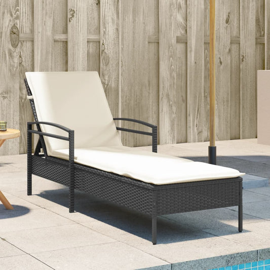 Sun lounger with cushion 63x200x81 cm black PE wicker