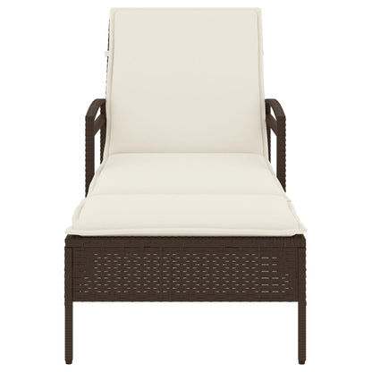Sun lounger with cushion 63x200x81 cm brown PE wicker