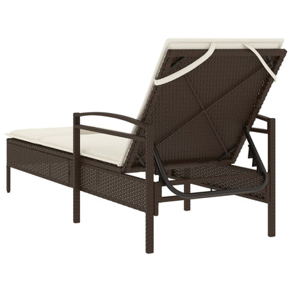 Sun lounger with cushion 63x200x81 cm brown PE wicker